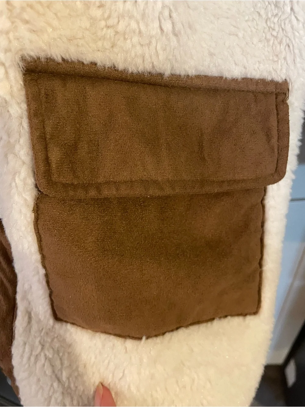 Kensie Girl Two-Tone Sherpa Hooded Jacket in Cream and Brown